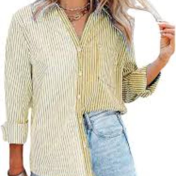 Yellow and White Striped Women's Top - Picture 3 of 3